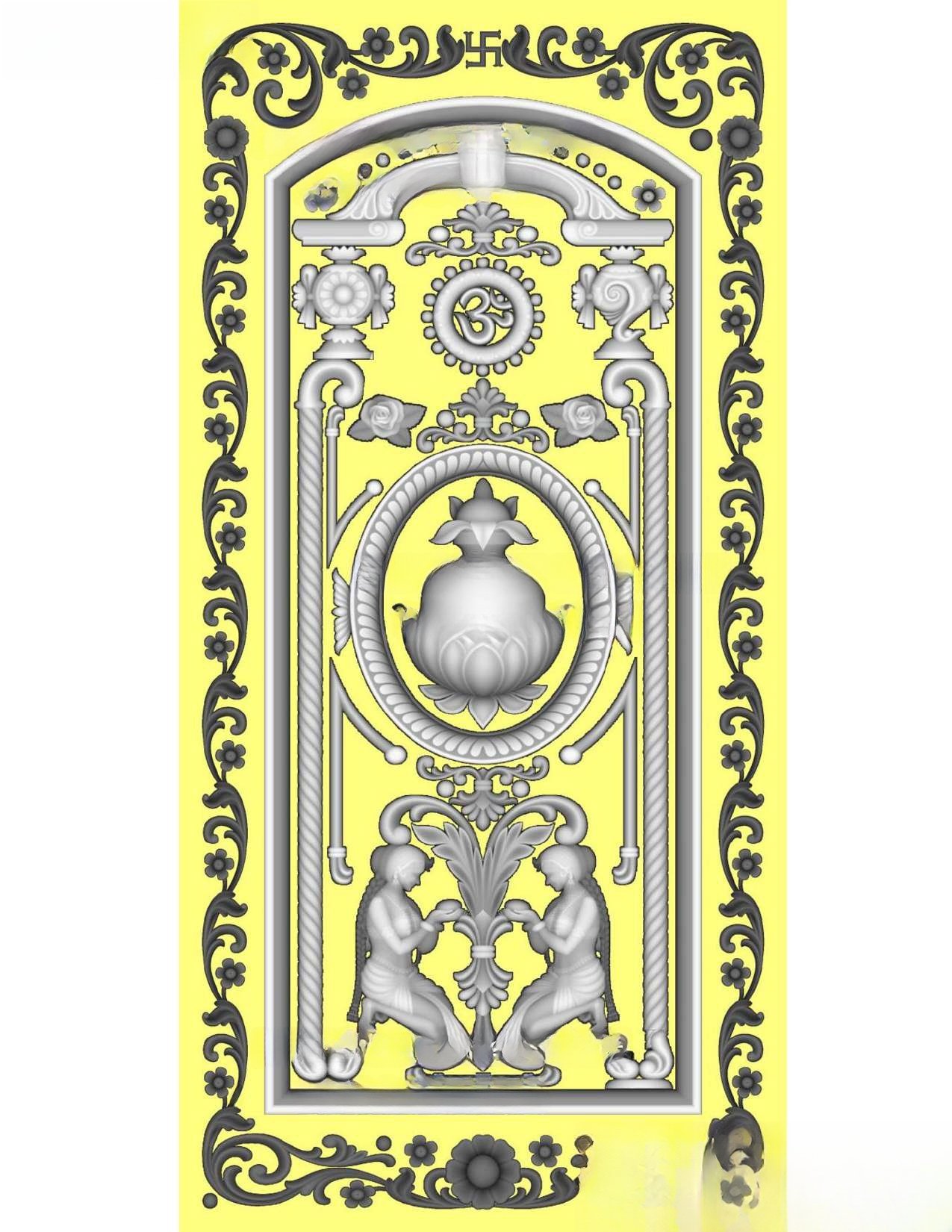 MD - MIX-147 Traditional Spiritual Kalash and Deities Carved Door Design